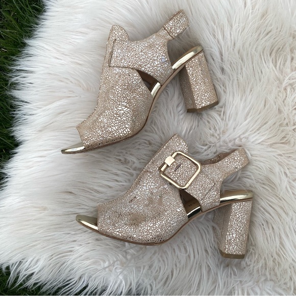 Donald J. Pliner Shoes - Donald Pliner Anette Metallic Slingback Buckle Block Heel 8